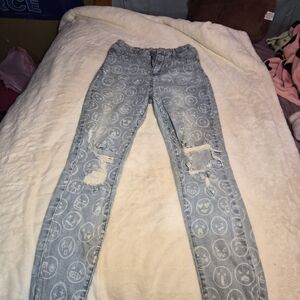 Stylish Kids' Light Blue Jeans with Emoji Print